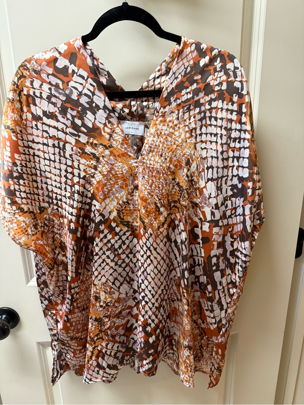 Adrienne Rust & Brown Abstract Print V-Neck top🍁